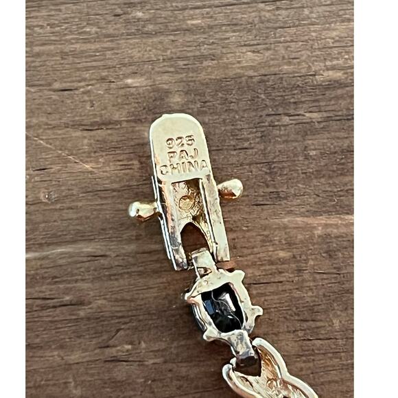 Sterling Silver 925 PAJ China Bracelet Gold Vermeil Black Stone Tennis Link 7.5” - Picture 7 of 9